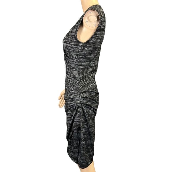 RD Style Womens Sheath Dress Pullover Faux Wrap Tulip Hem Black Gray Medium - Picture 8 of 12